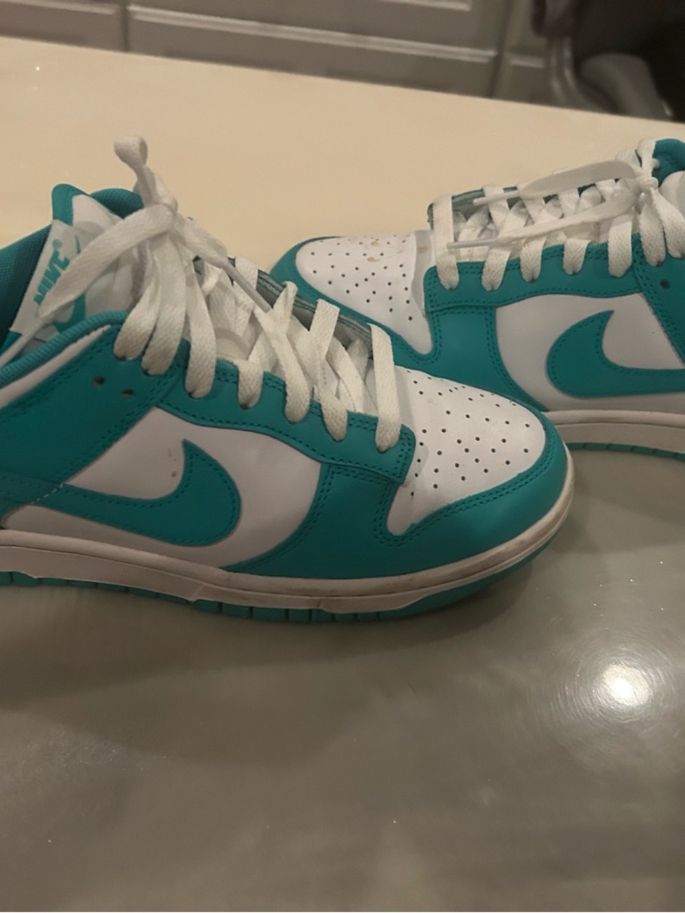 Nike White and Teal Low-Top Sneakers